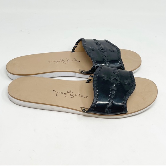 JACK ROGERS Black Patent SANIBEL Slide Sandals